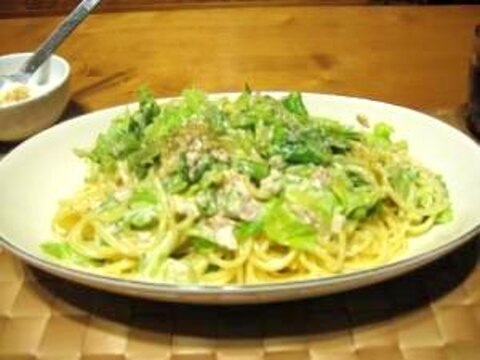 一人ご飯用、簡単キャベツとツナのマヨパスタ